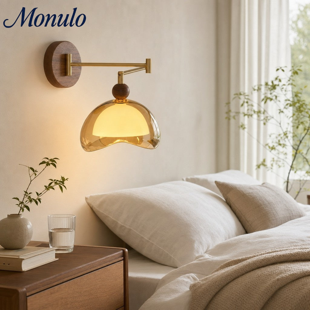 Sunset Glow Modern Wall Sconce with Acrylic Shade and Wood-Texture Base for Bedroom Hallway Living Room