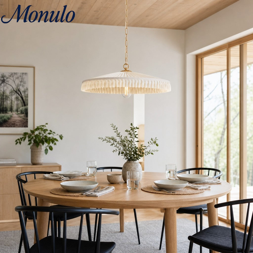 Lámpara colgante Elumina con pantalla de seda plisada elegante – Lámpara colgante de estilo Mid-Century para comedor