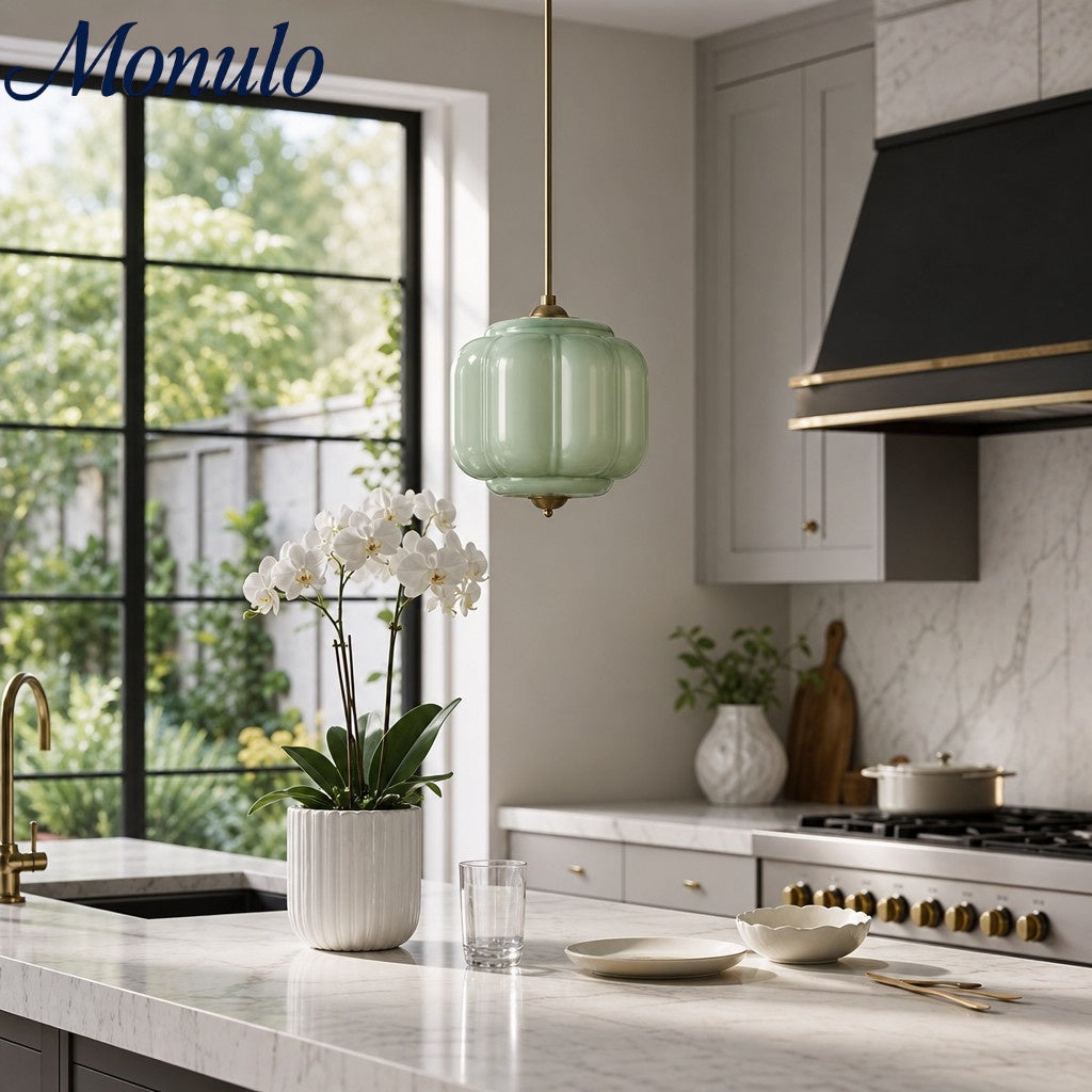 Eloise Vintage Inspired Scalloped Milk Glass Pendant - Modern Accent Light for Kitchen and Bedroom