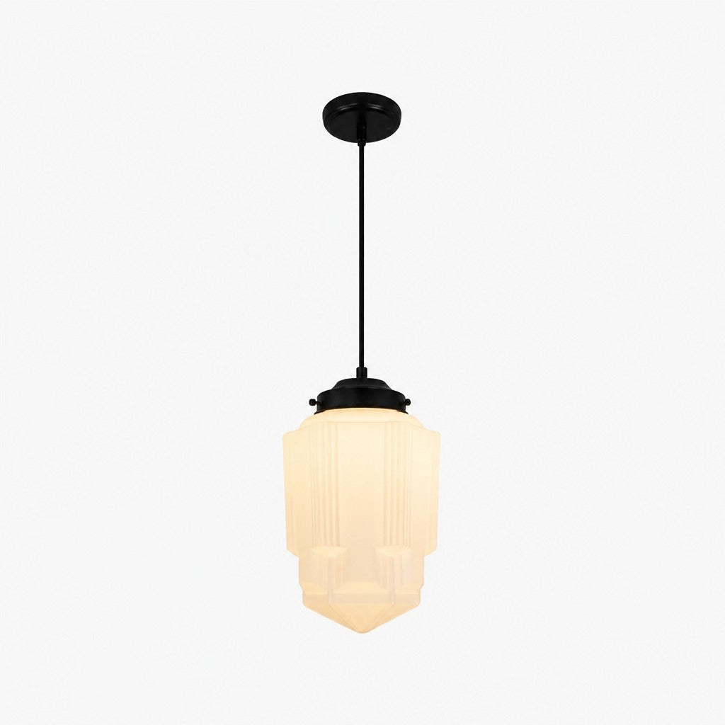 Vintage Art Deco Milk Glass Pendant Light