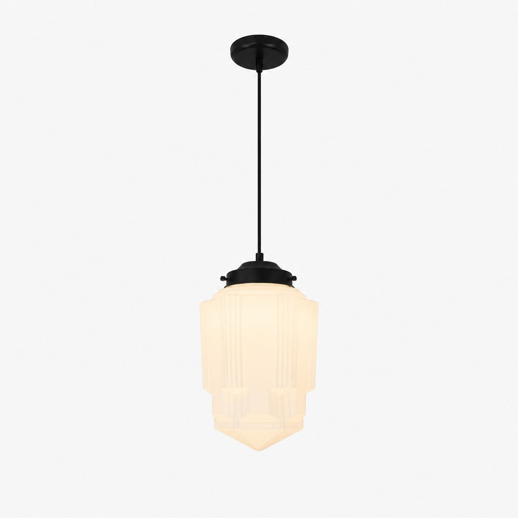 Vintage Art Deco Milk Glass Pendant Light