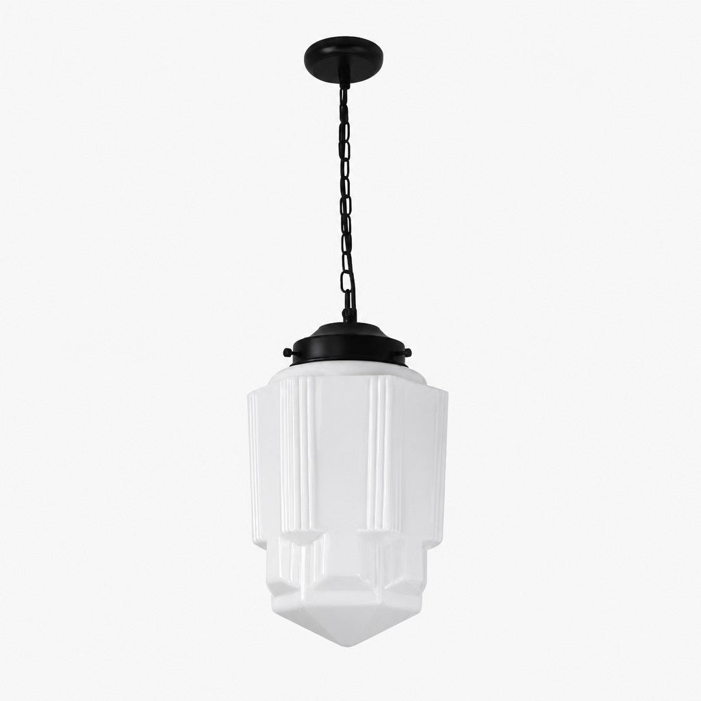 Vintage Art Deco Milk Glass Pendant Light