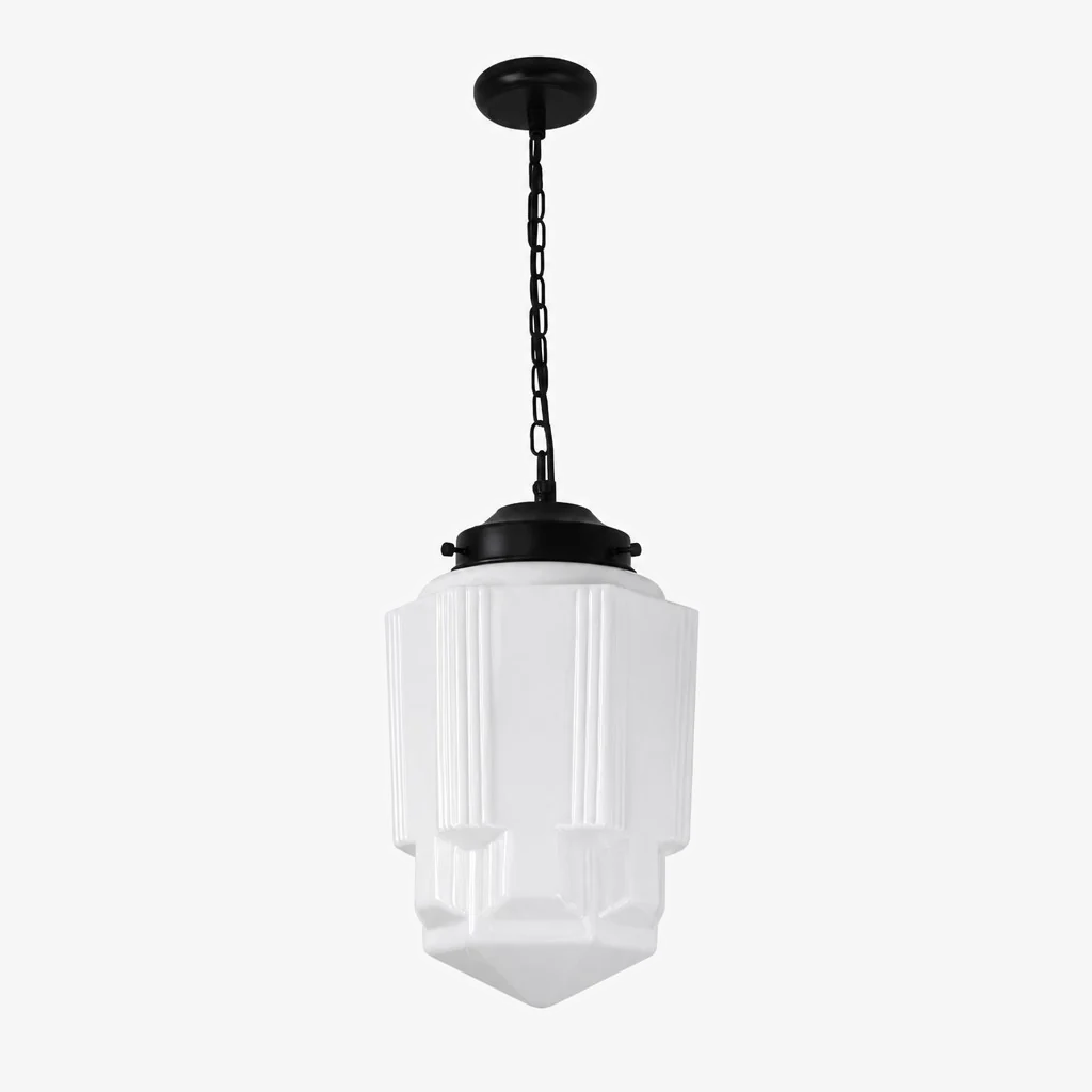 Vintage Art Deco Milchglas Pendelleuchte