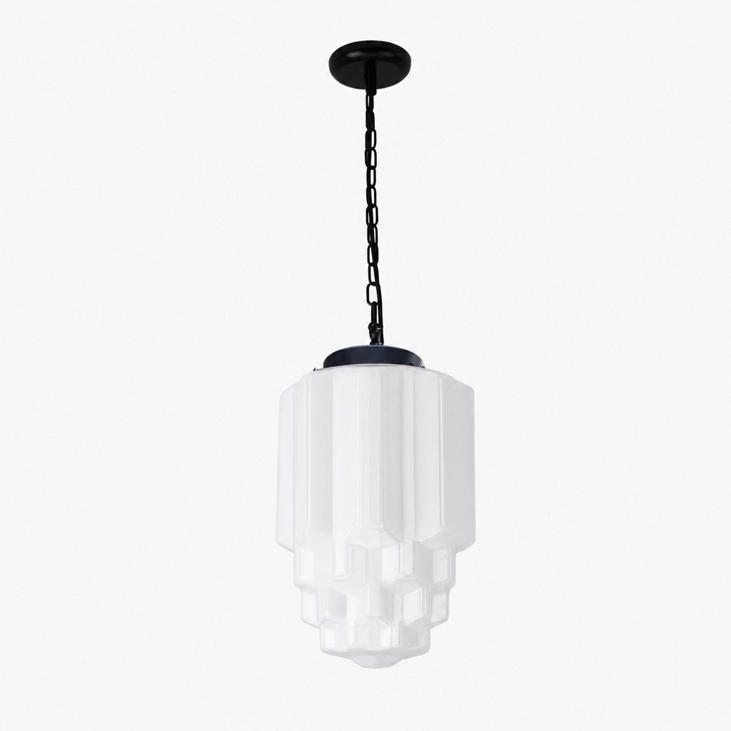 Vintage Art Deco Milk Glass Pendant Light