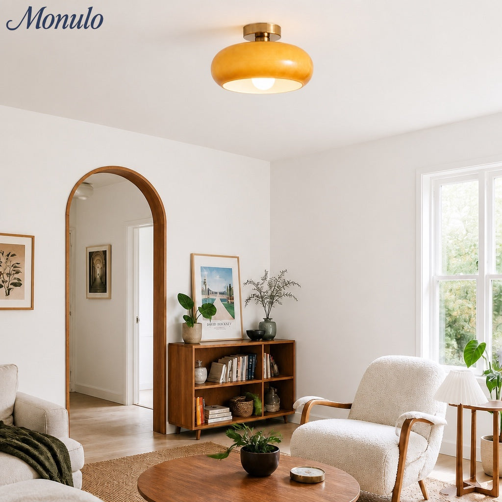 Retro Brass Bauhaus Glass Disc Ceiling Lamp