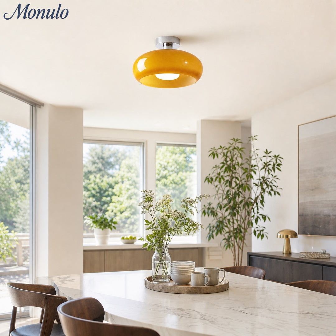 Retro Brass Bauhaus Glass Disc Ceiling Lamp