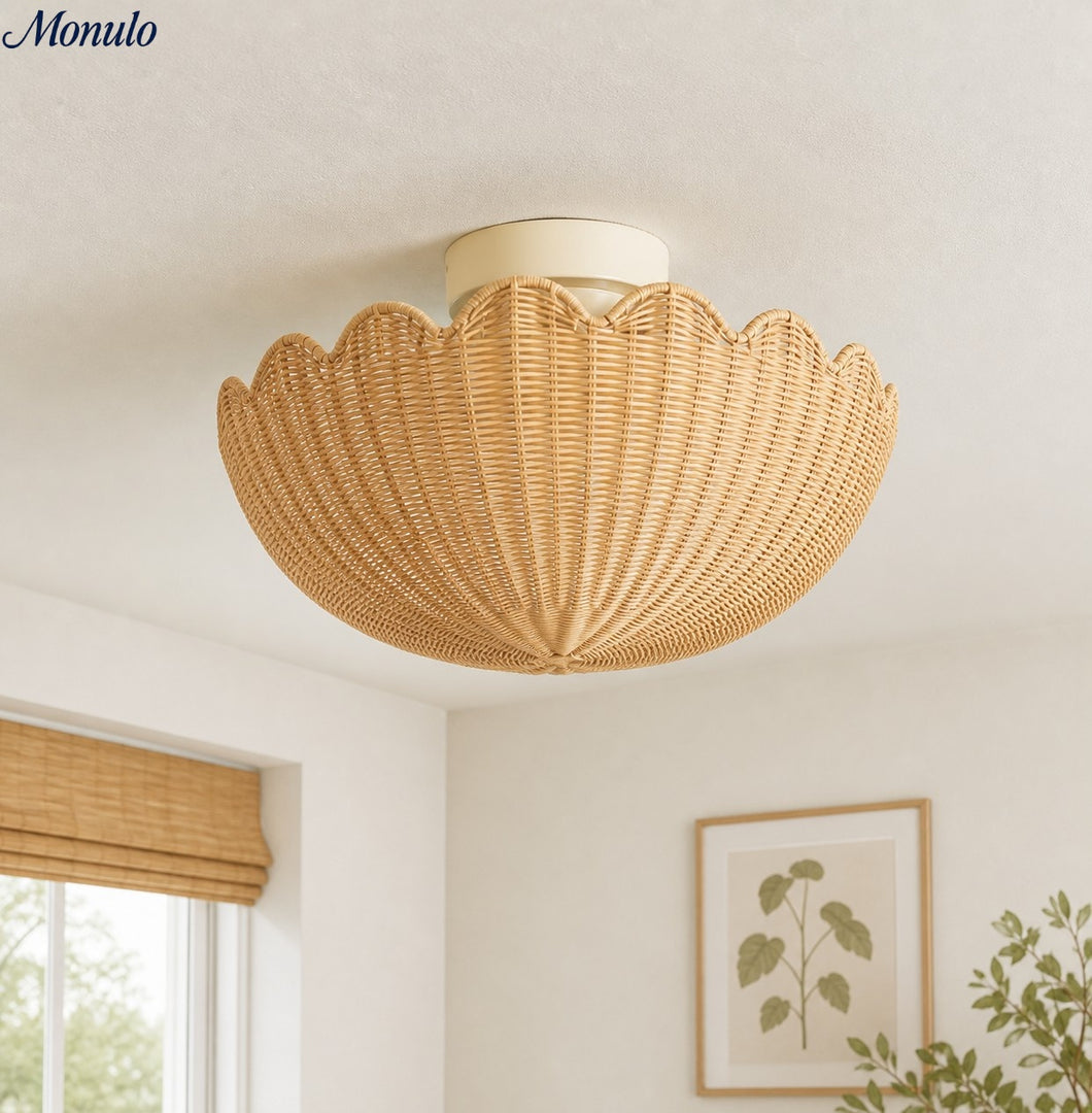 Olvara gewellte Rattan-Blasen-Deckenleuchte – Boho Anders Stil Deckenlampe für Schlafzimmer