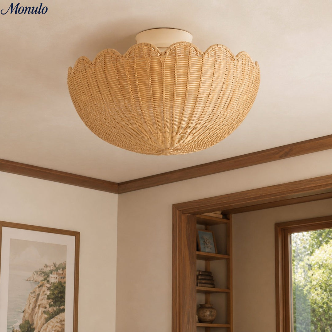 Olvara gewellte Rattan-Blasen-Deckenleuchte – Boho Anders Stil Deckenlampe für Schlafzimmer