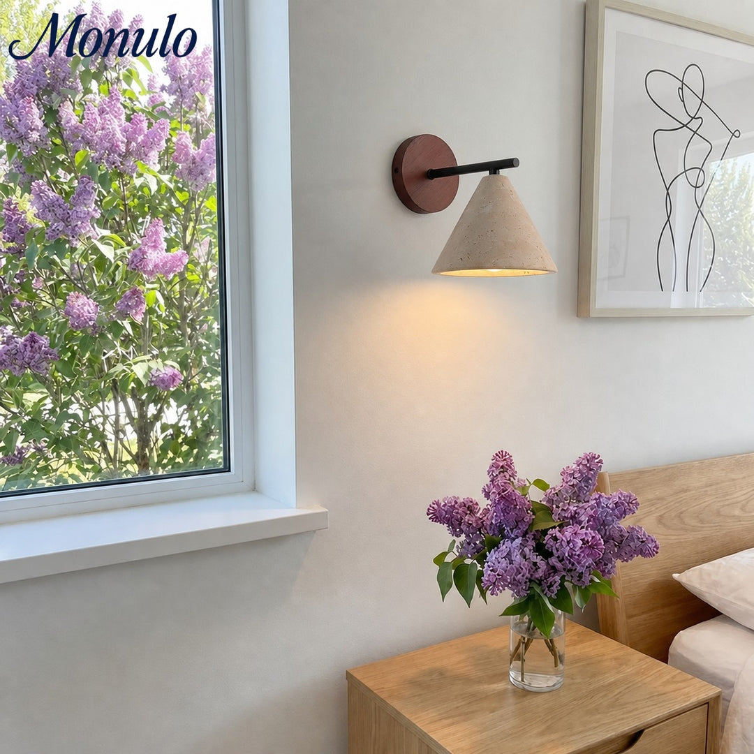 Modern Tapered Travertine Wall Sconce - Minimalist Accent Lighting for Bedroom