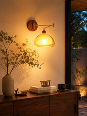 Sunset Glow Modern Wall Sconce with Acrylic Shade and Wood-Texture Base for Bedroom Hallway Living Room