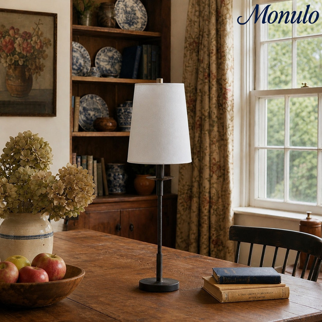 Rowan Linen Iron Table Lamp - Elegant Traditional Bedside Lighting