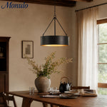 Cargar imagen en el visor de la Galería, Lámpara colgante Velara redonda de tambor negro: estilo industrial vintage para comedor o sala de estar. 