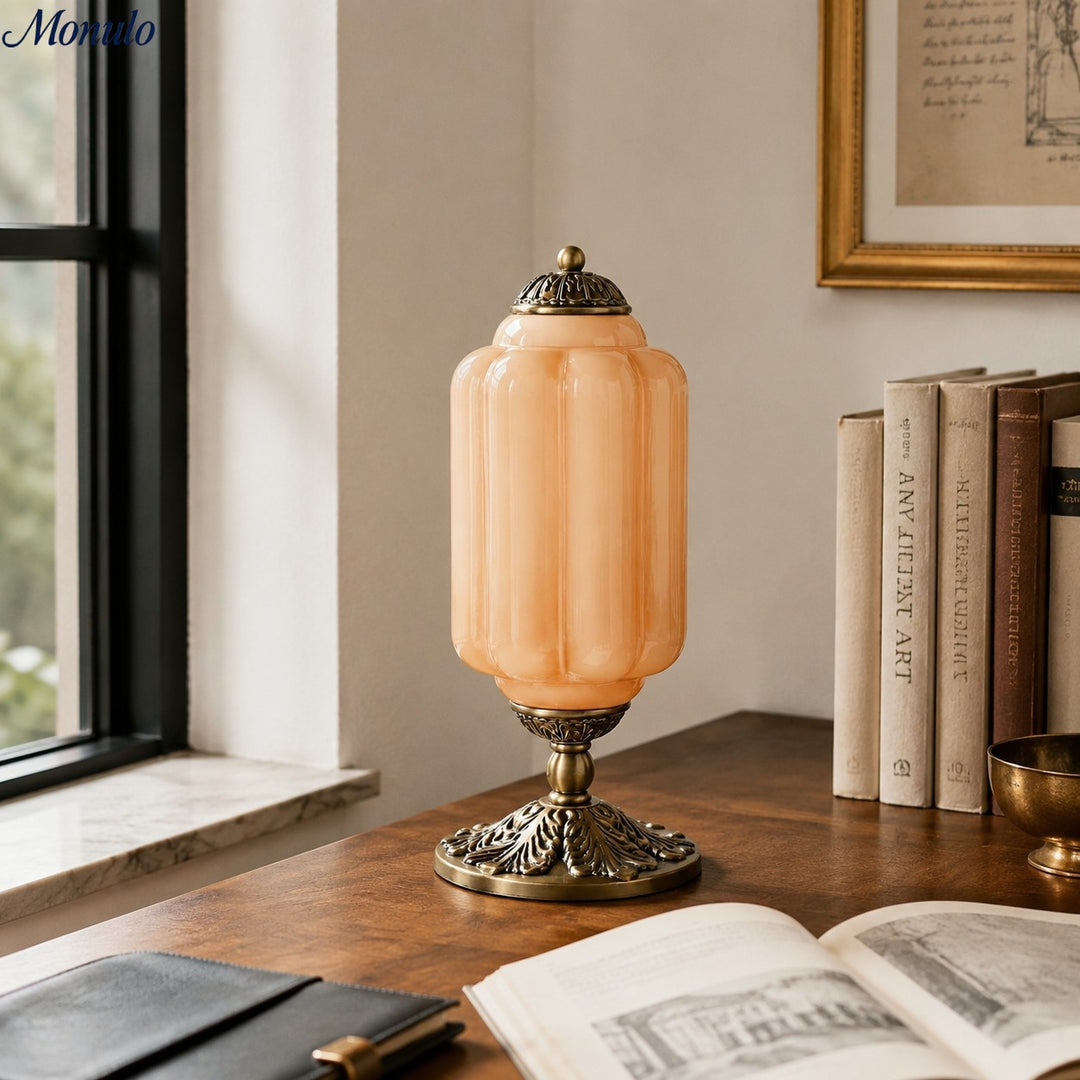 Eloise Scallop Glass Shade Vintage-Inspired Table Lamp for Bedroom and Living Room Accent Lighting
