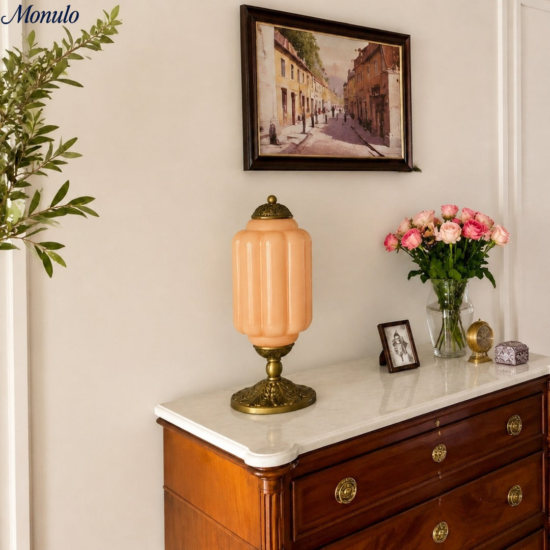 Eloise Scallop Glass Shade Vintage-Inspired Table Lamp for Bedroom and Living Room Accent Lighting