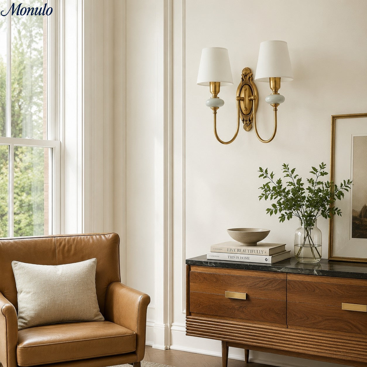 Rowan Classic Fabric Shade Sconce – Ceramic Wall Light for Hallway or Bedroom