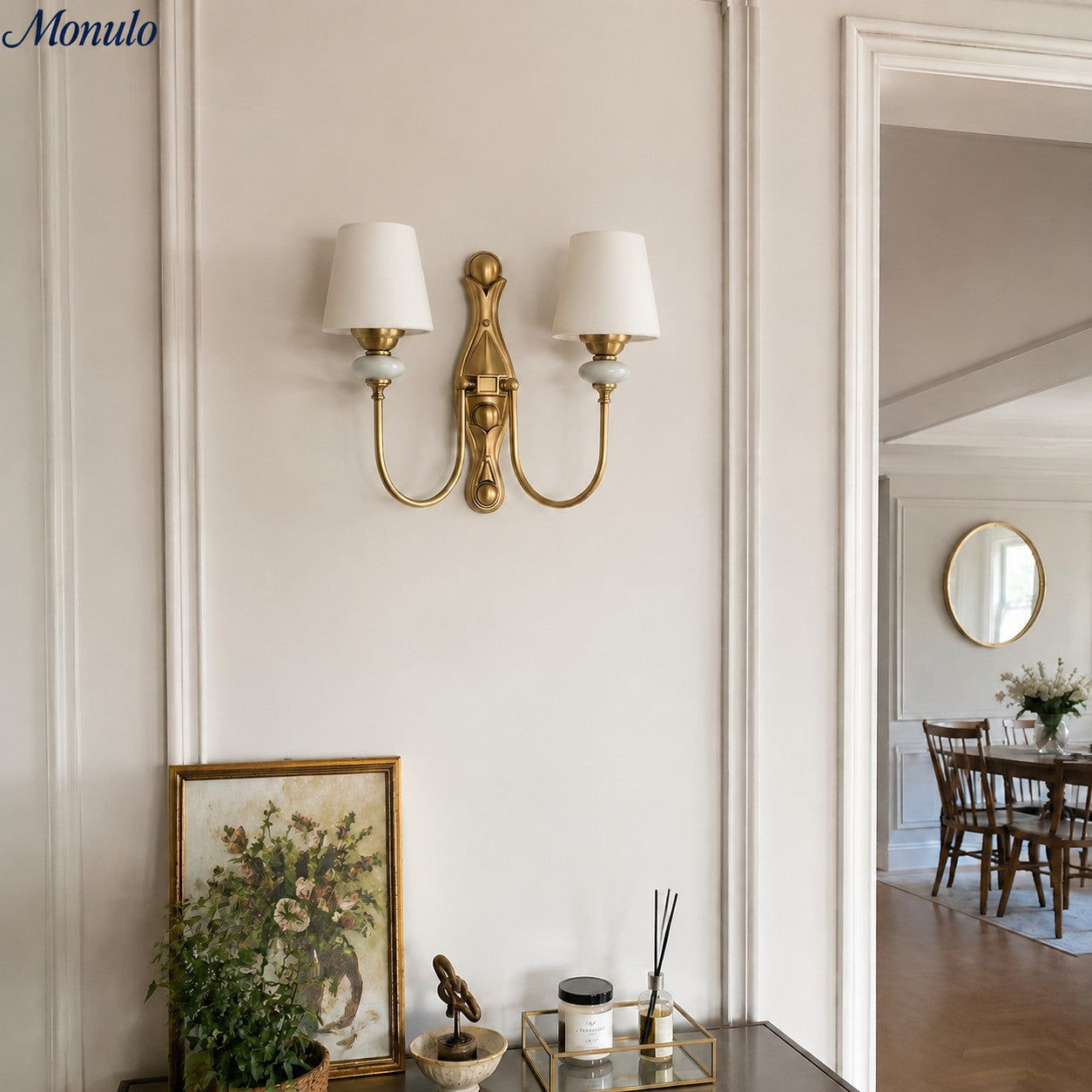 Rowan Classic Fabric Shade Sconce – Ceramic Wall Light for Hallway or Bedroom