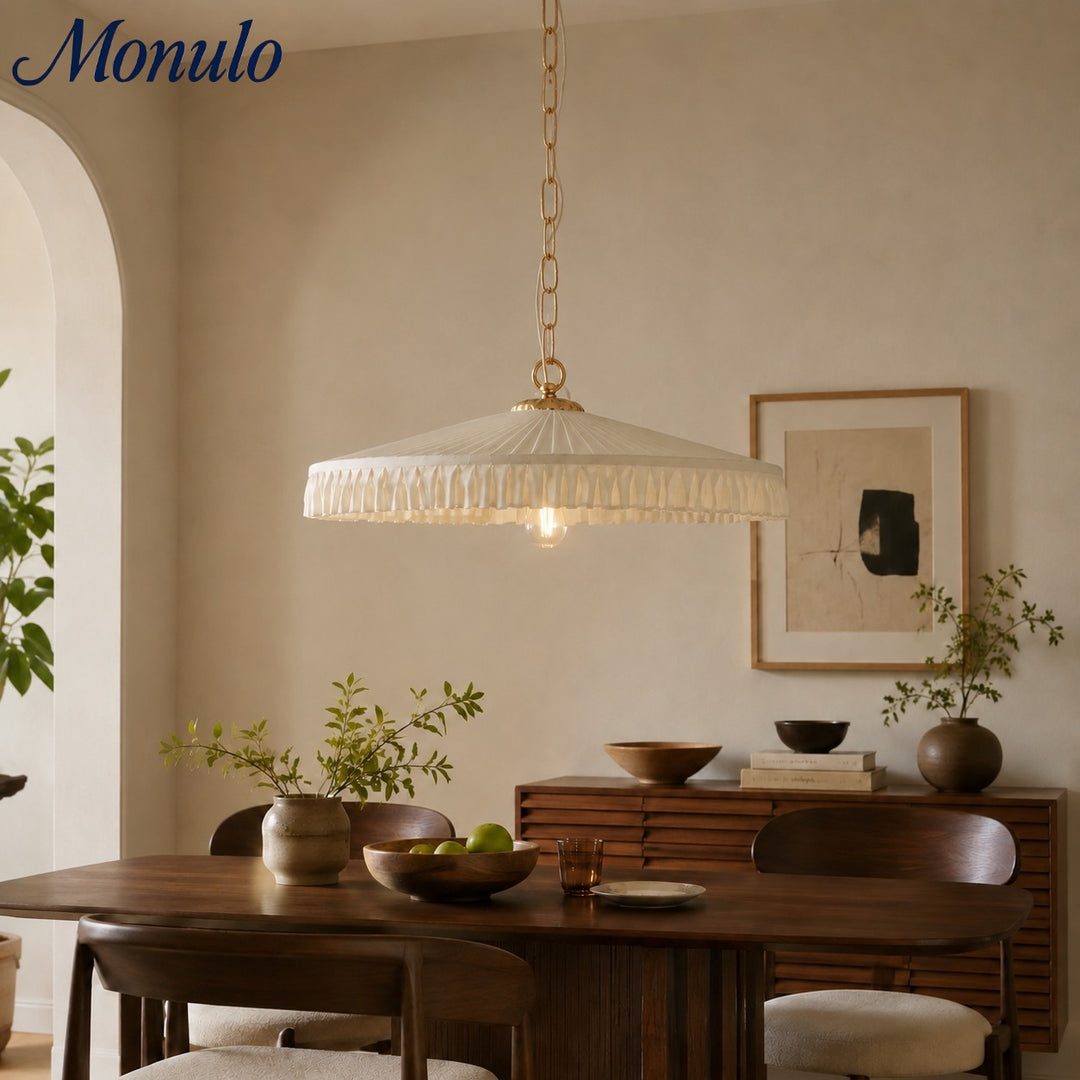 Lámpara colgante Elumina con pantalla de seda plisada elegante – Lámpara colgante de estilo Mid-Century para comedor