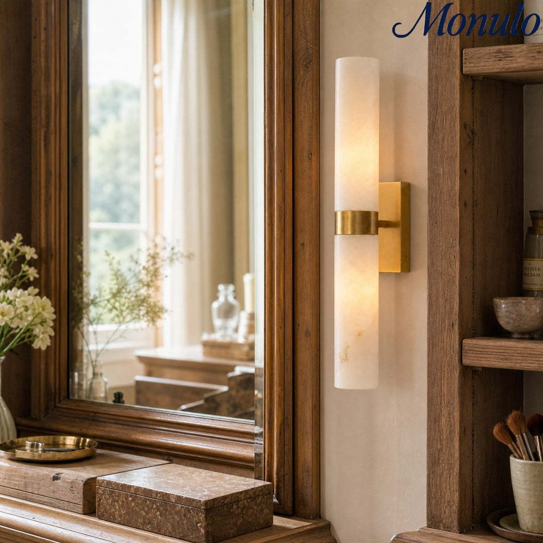 Marcellus Luxury Alabaster Tube Wall Light Modern Architectural Wall Sconce for Bedside Vanity Area