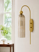 Charger l'image dans la visionneuse de galerie, Cylinder Ribbed Glass Wall Sconce – Metal Modern Vintage Light for Bedroom and Hallway