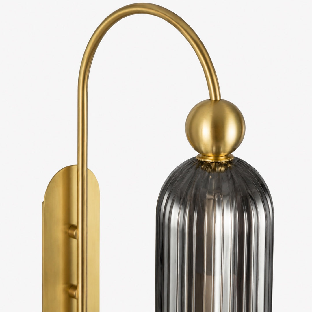 Cylinder Ribbed Glass Wall Sconce – Metal Modern Vintage Light for Bedroom and Hallway