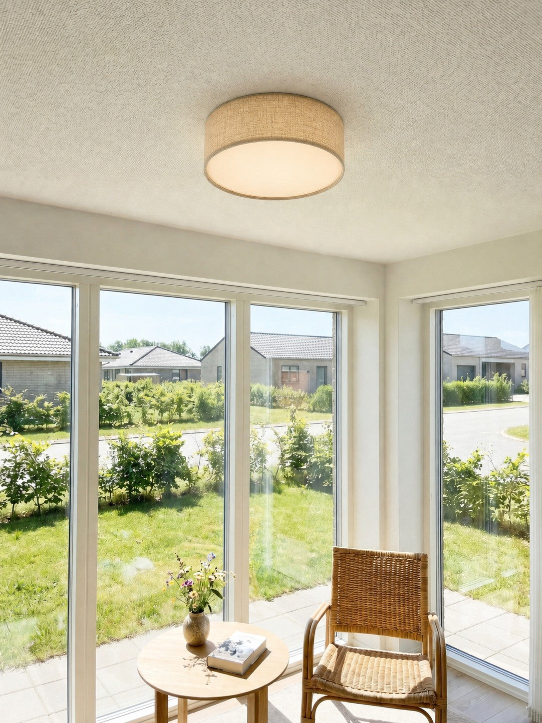 Dumora Drum Flush Mount Ceiling Light - Linen Shade Modern Elegance