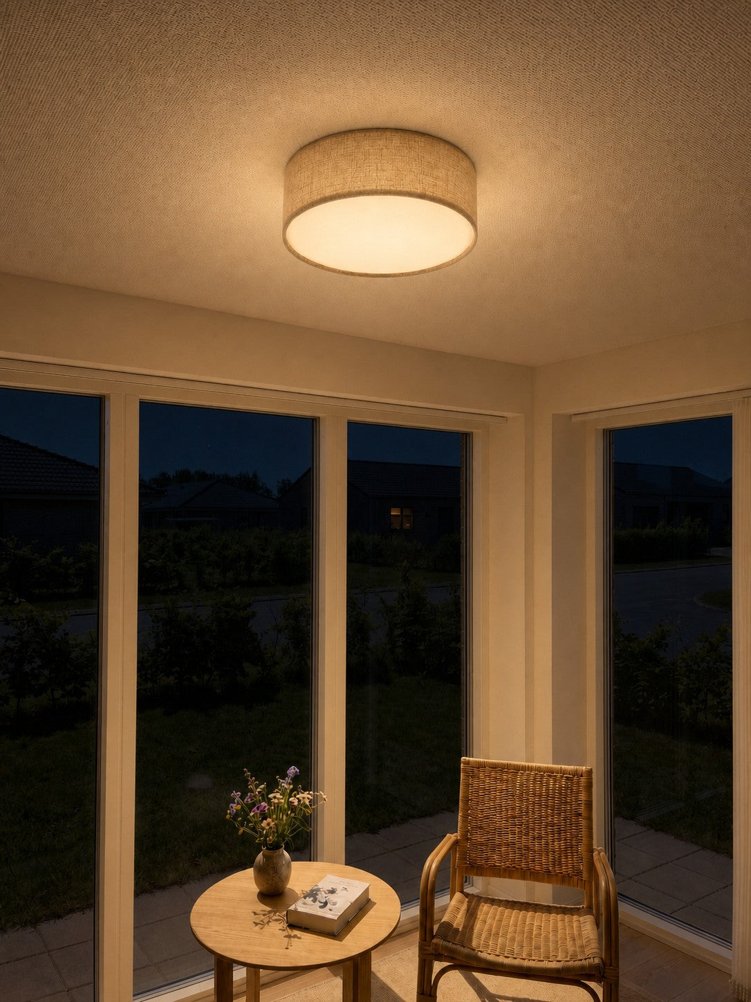 Dumora Drum Flush Mount Ceiling Light - Linen Shade Modern Elegance