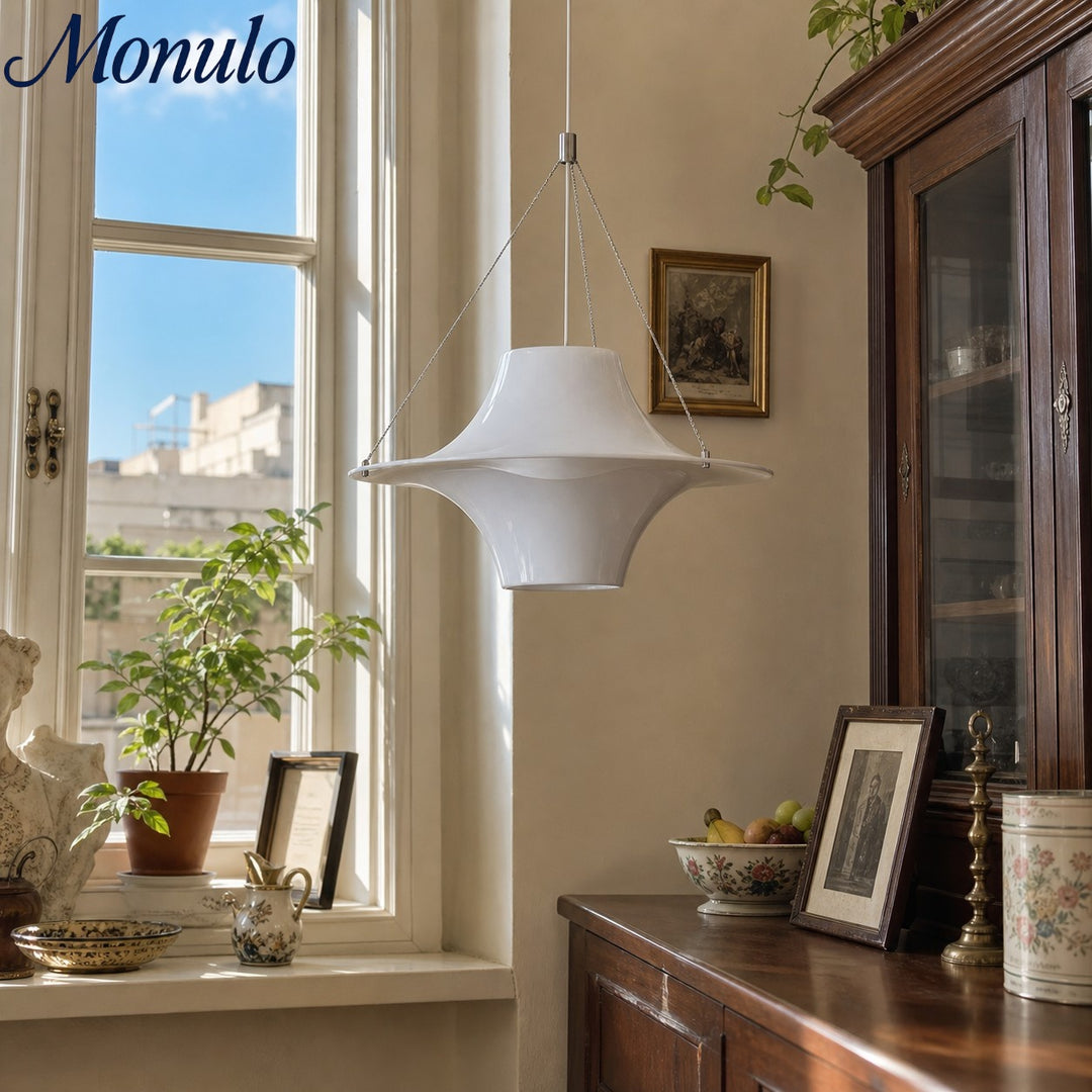 Saebery UFO Pendant Light - White Metal and Acrylic Saucer Pendant Lamp for Bedroom and Dining Room