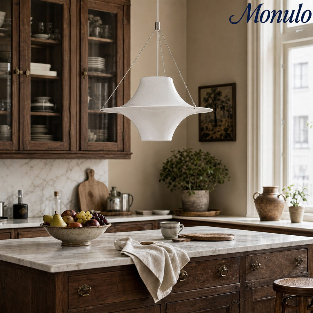 Saebery UFO Pendant Light - White Metal and Acrylic Saucer Pendant Lamp for Bedroom and Dining Room