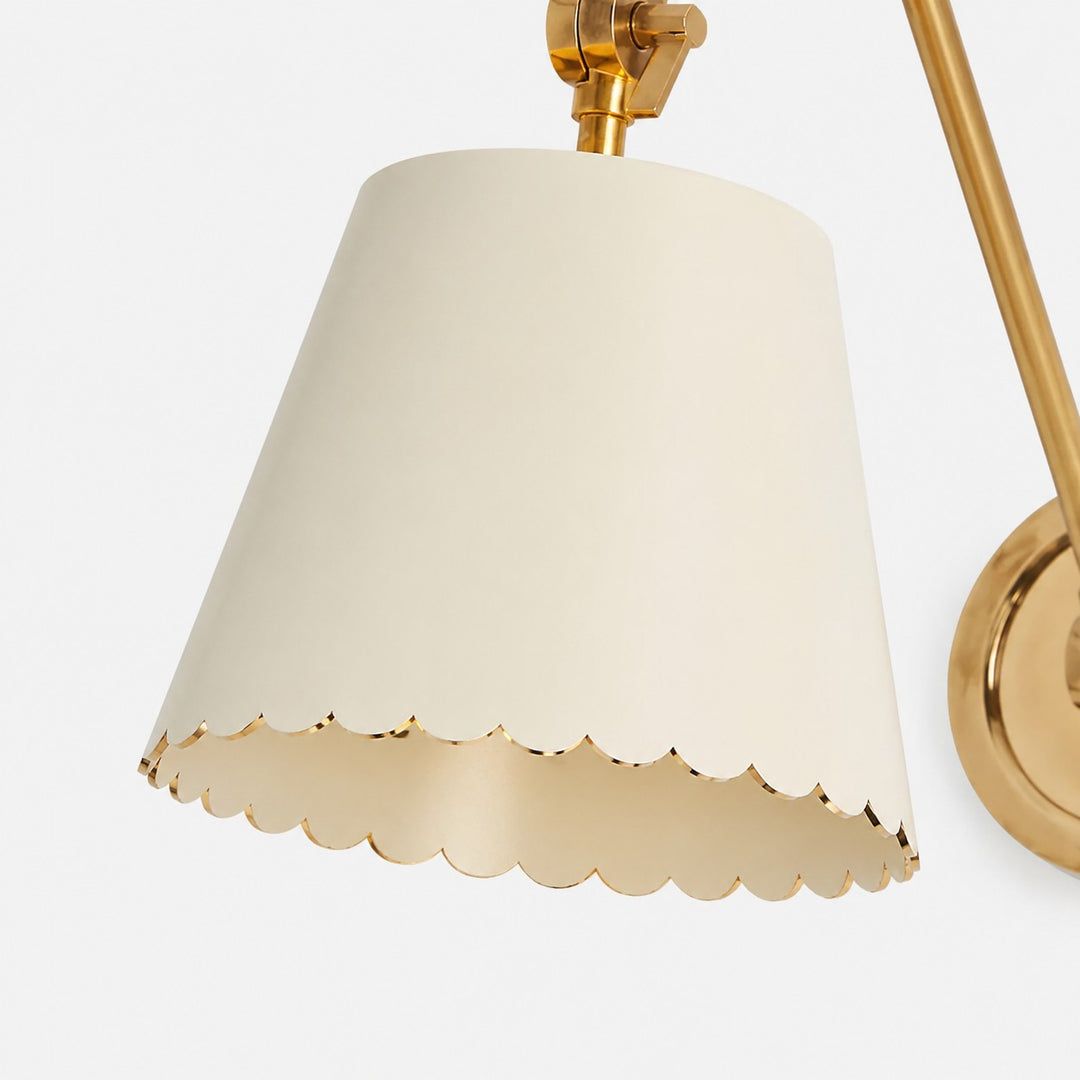 Aplique de pared Foldray con pantalla cilíndrica festoneada: Lámpara de pared rústica moderna para dormitorio