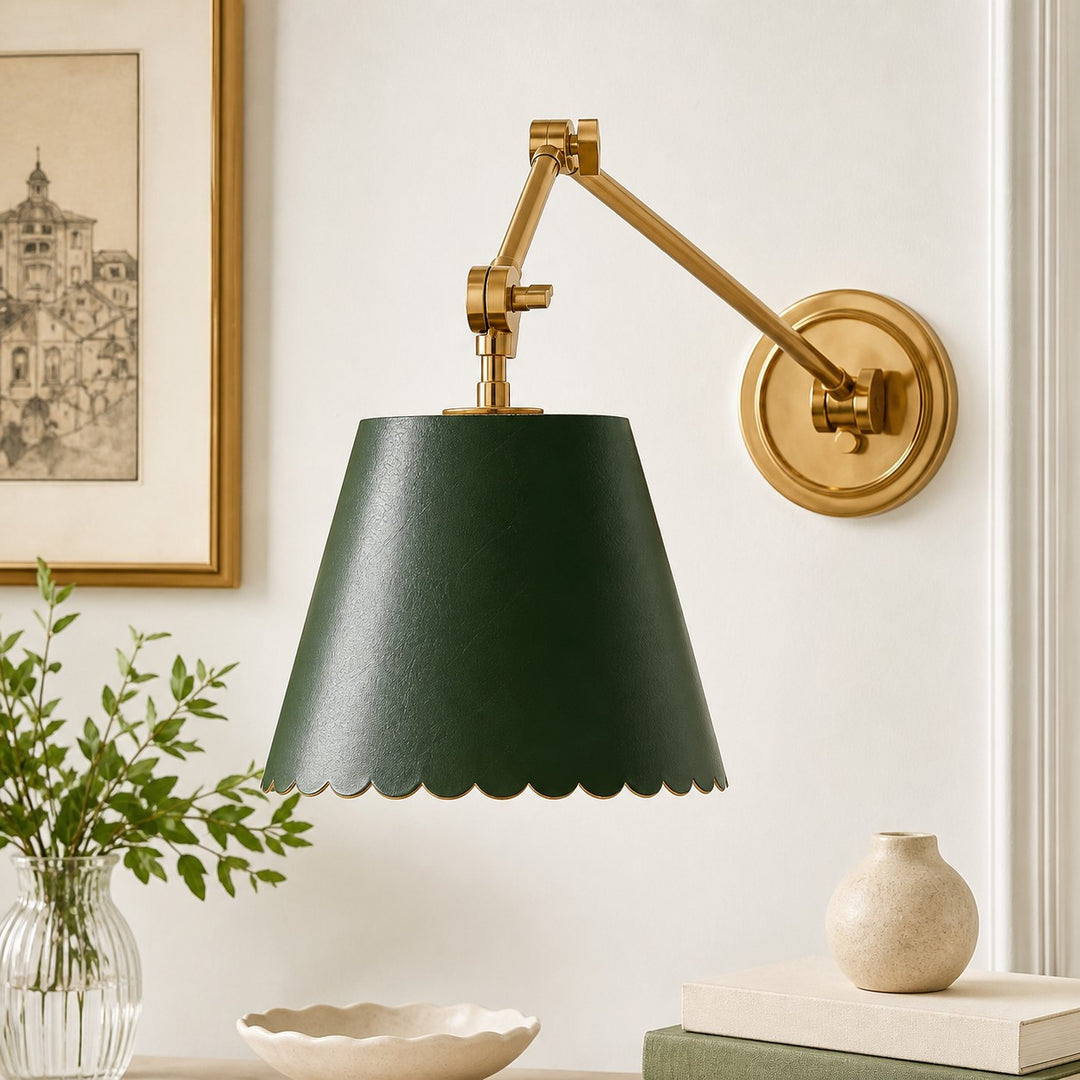 Aplique de pared Foldray con pantalla cilíndrica festoneada: Lámpara de pared rústica moderna para dormitorio