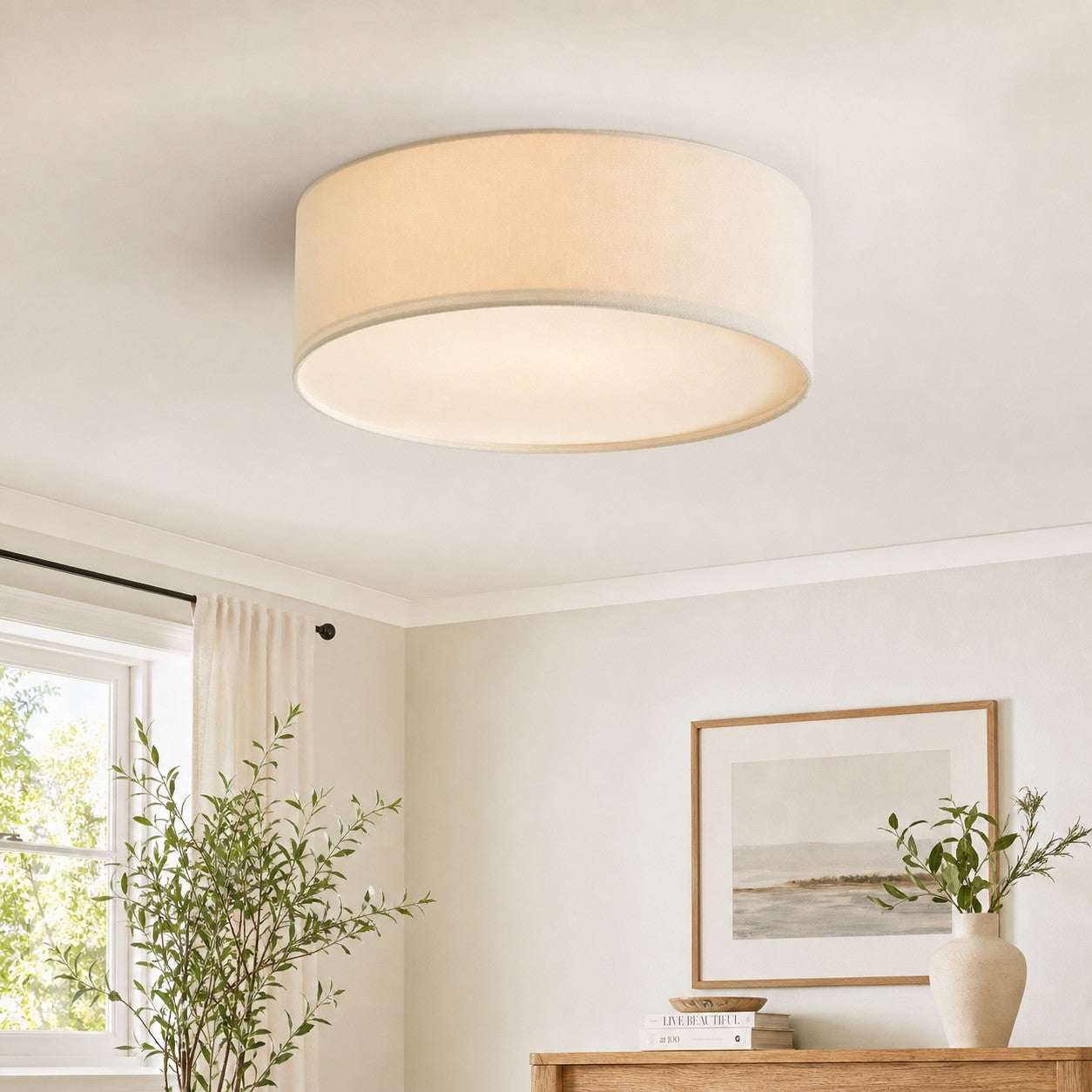 Dumora Drum Flush Mount Ceiling Light - Linen Shade Modern Elegance
