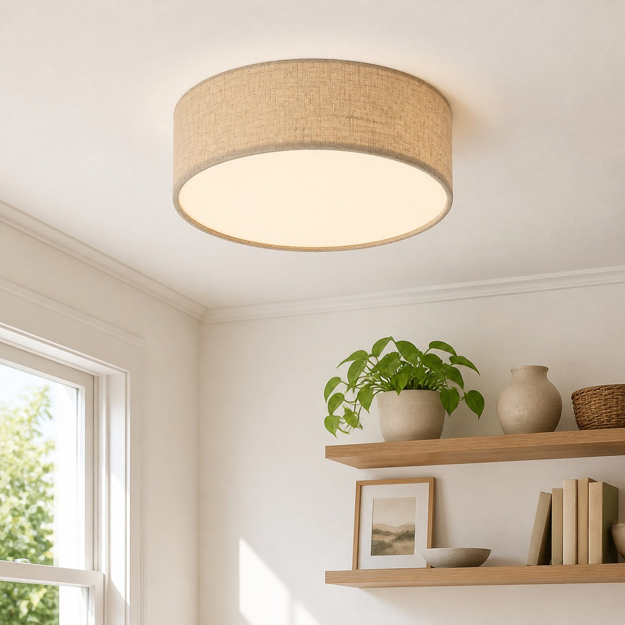Dumora Drum Flush Mount Ceiling Light - Linen Shade Modern Elegance