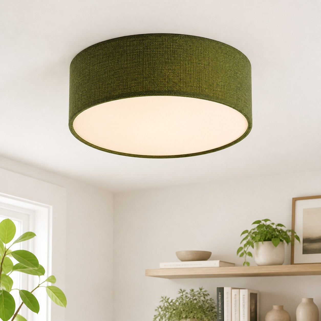 Dumora Drum Flush Mount Ceiling Light - Linen Shade Modern Elegance