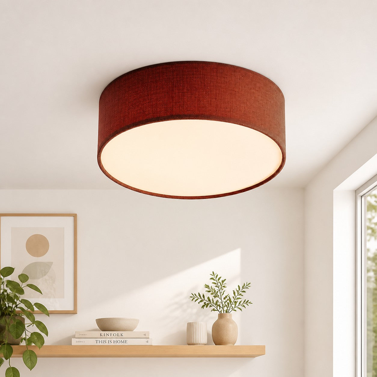 Dumora Drum Flush Mount Ceiling Light - Linen Shade Modern Elegance
