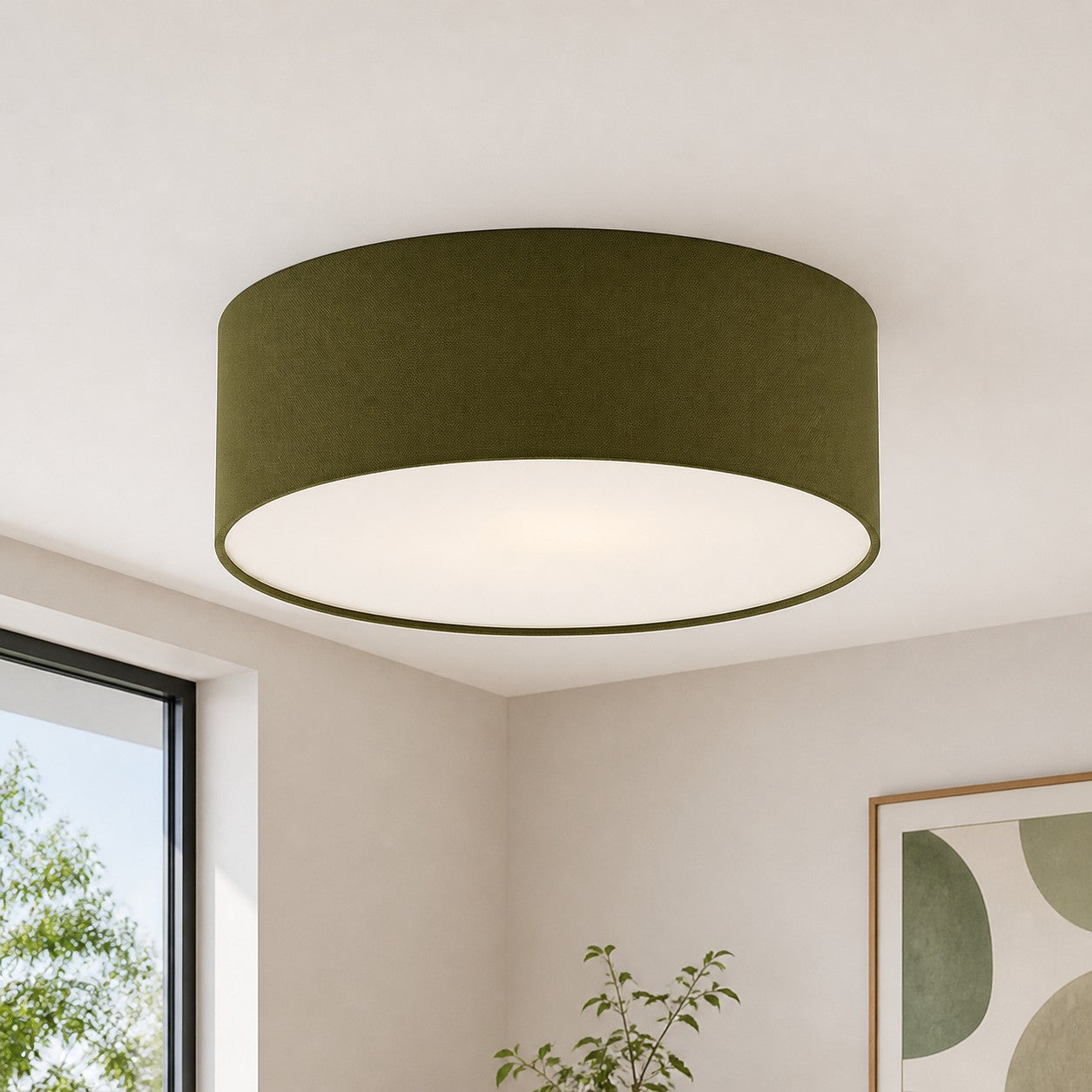 Dumora Drum Flush Mount Ceiling Light - Linen Shade Modern Elegance