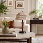 Load image into Gallery viewer, Solmire Table Lamp - French Vintage Fabric Dome Shade with Wood and Metal Base for Bedroom and Living Room