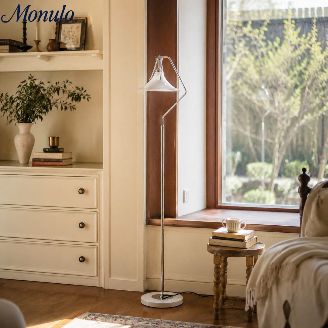Kallera French Floor Lamp - Glass Magnolia Shade and Marble Base for Living Room and Reading Nook