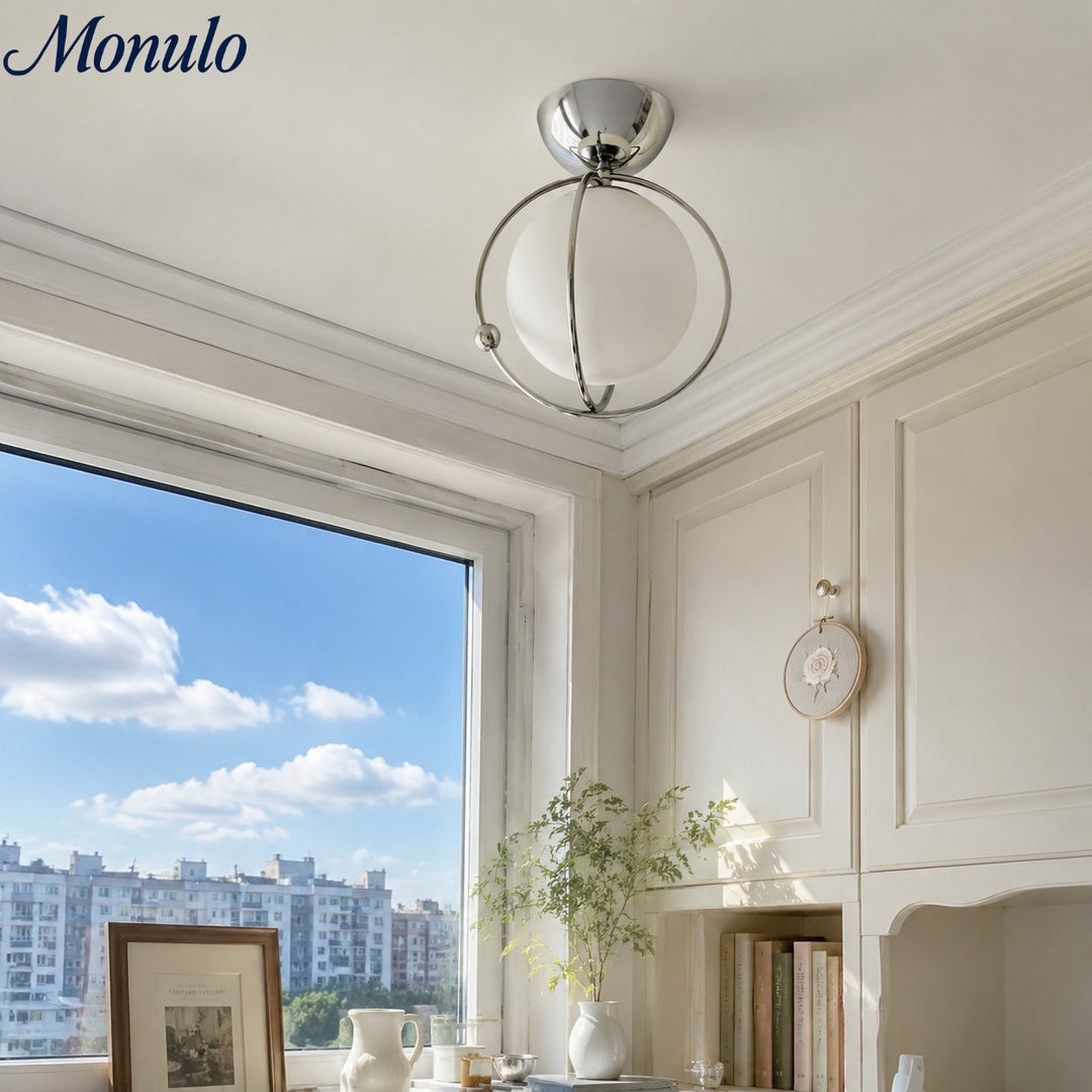 Kallera Flush Mount Ceiling Light - Glass and Metal Planet Orb Space Age Light for Bedroom and Hallway