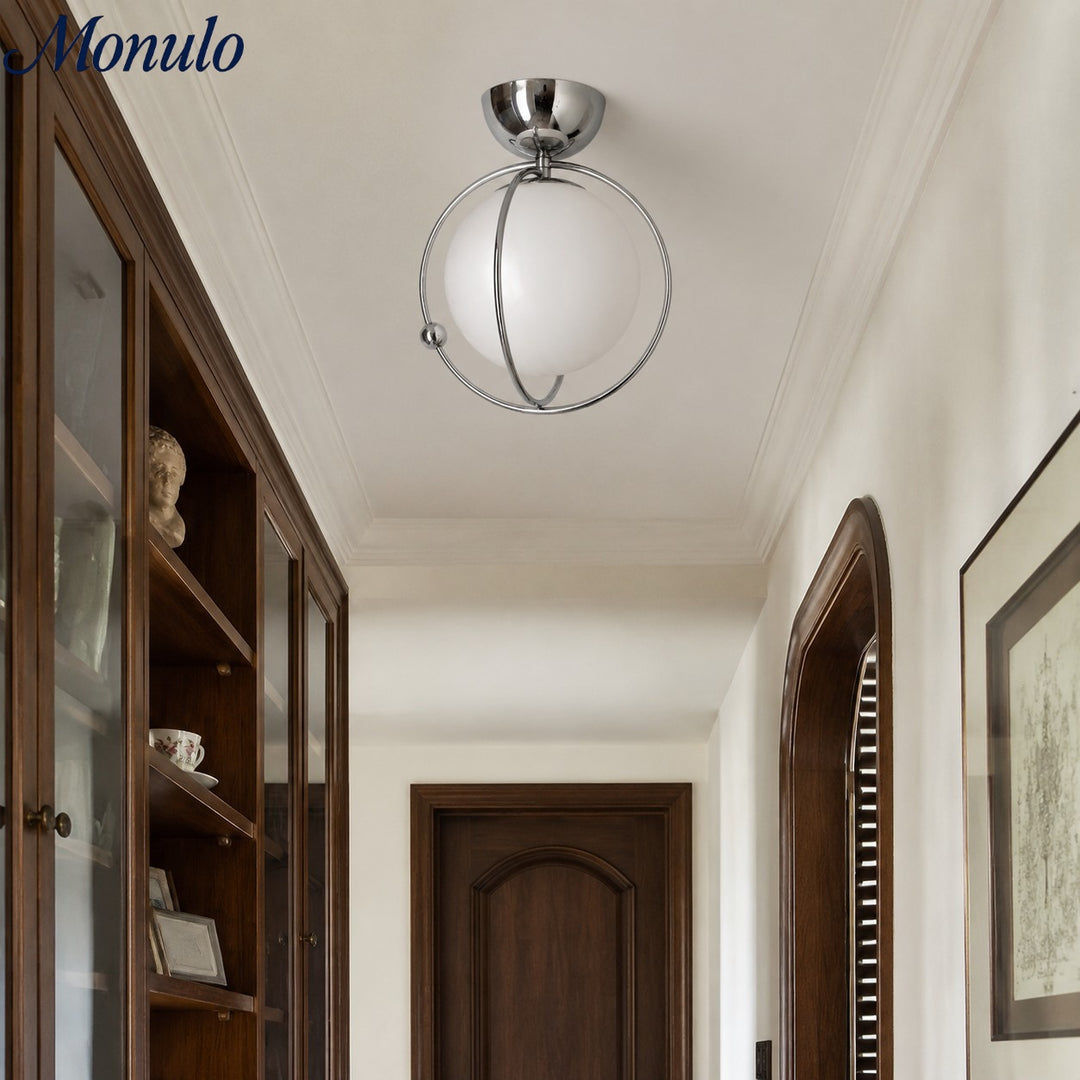 Kallera Flush Mount Ceiling Light - Glass and Metal Planet Orb Space Age Light for Bedroom and Hallway