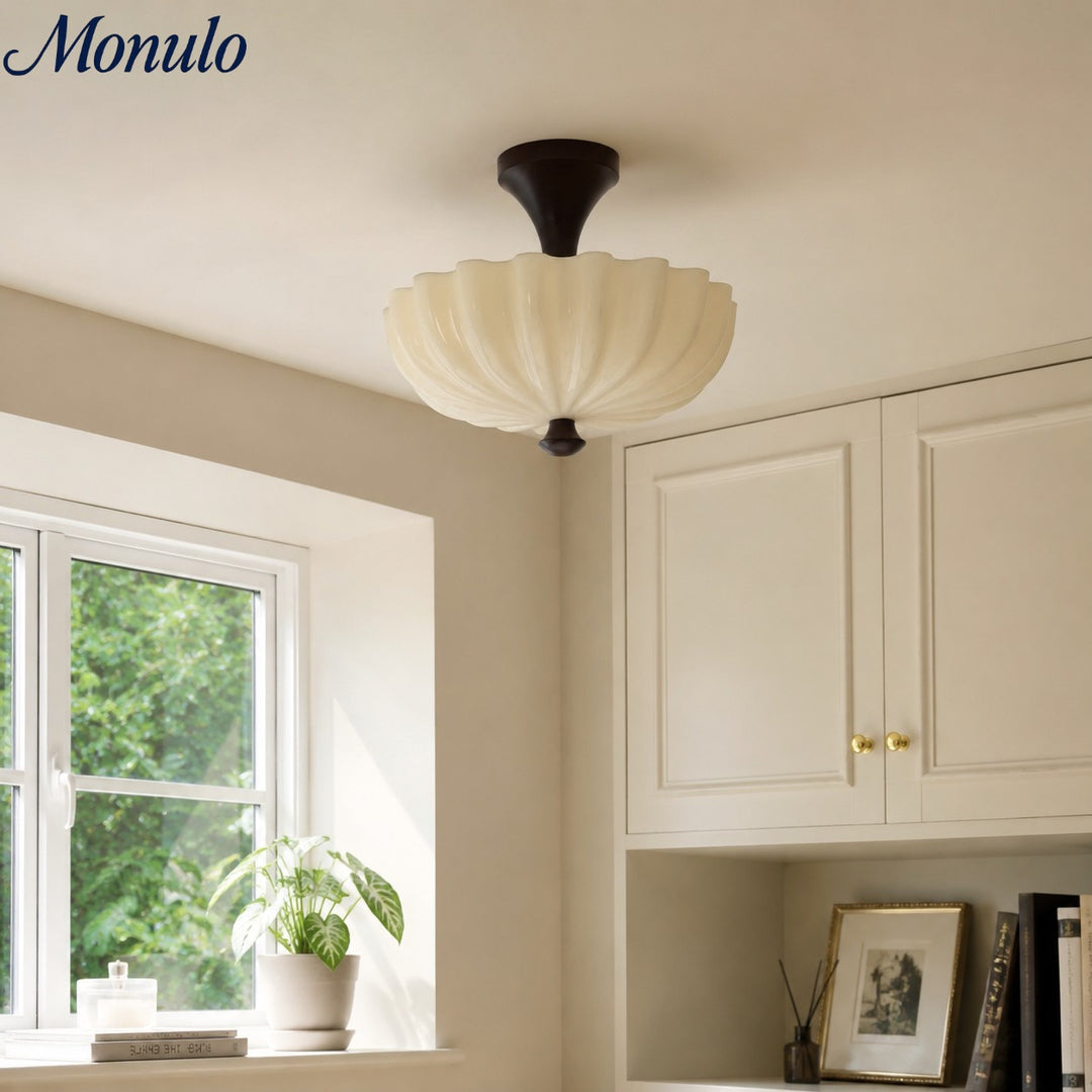 Cirren Durnic Flush Mount Ceiling Light - Cream Pleated French Vintage Fixture for Bedroom and Dining Room