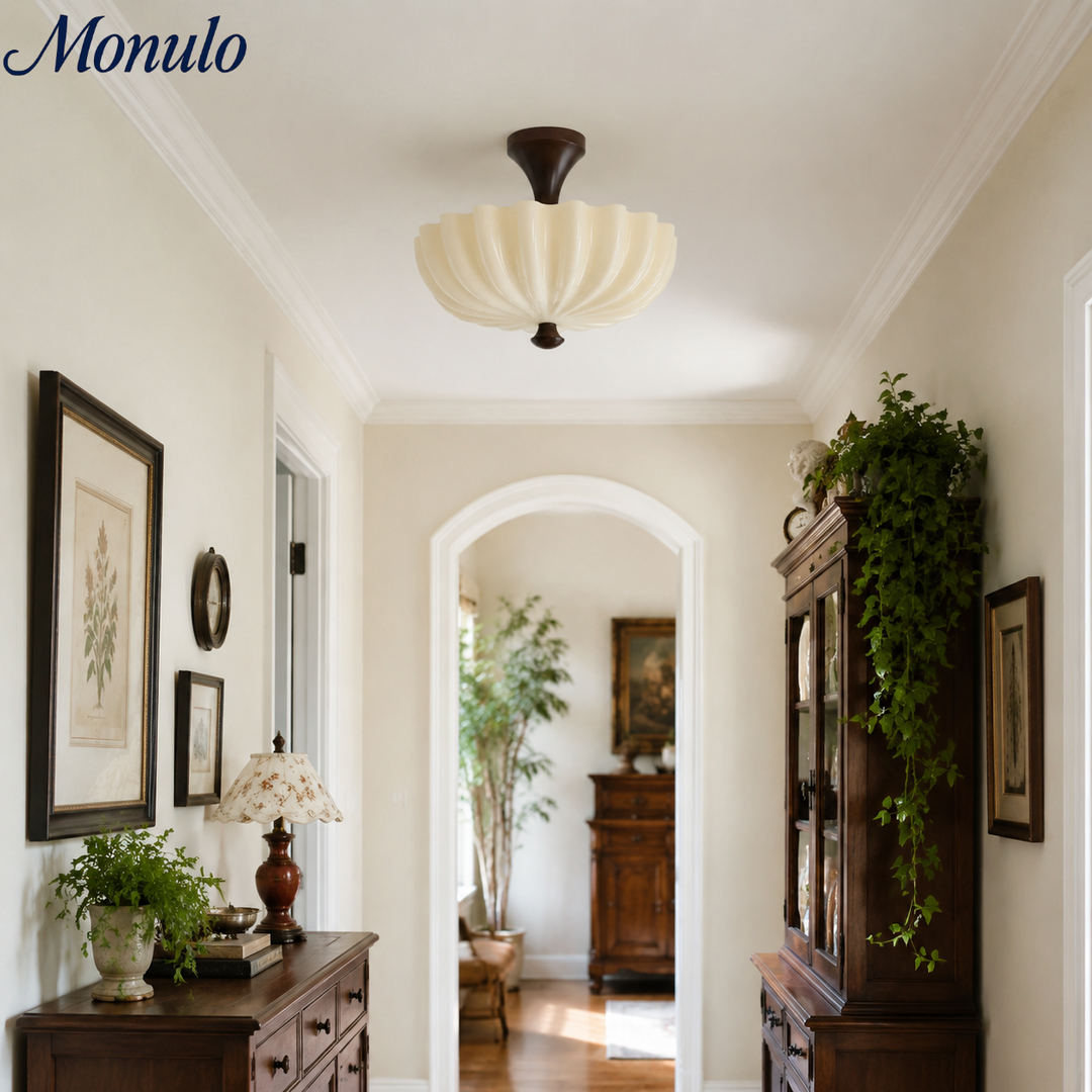Cirren Durnic Flush Mount Ceiling Light - Cream Pleated French Vintage Fixture for Bedroom and Dining Room