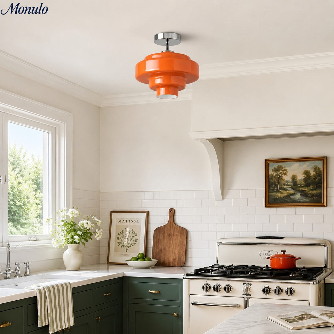 Koloro Semi Flush Mount Ceiling Light - Layered Round Glass Shade in Retro Modern Style for Hallway and Cloakroom