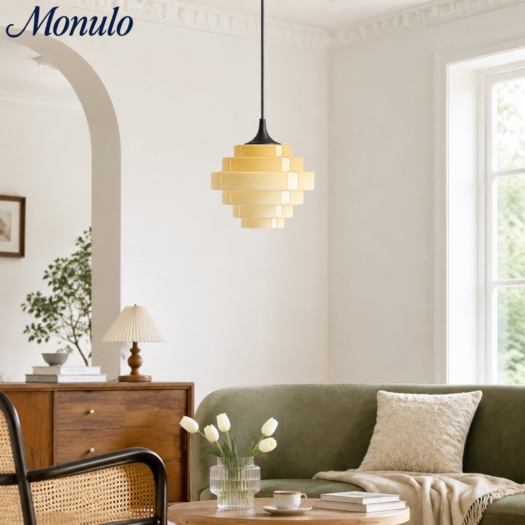 Cirren Gradient Glass Pendant Light - Retro Geometric Black Hanging Lamp for Living Room and Dining Room