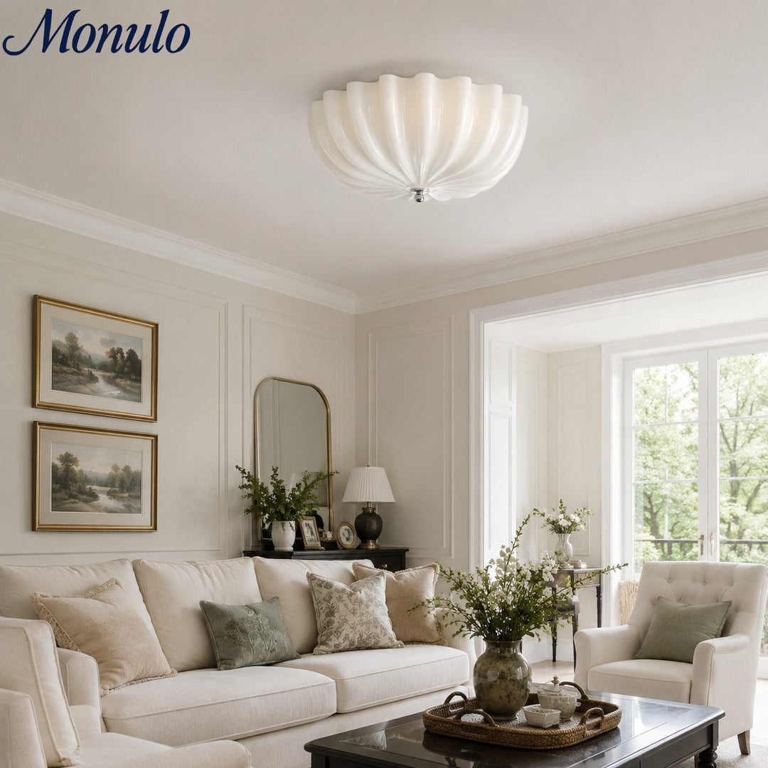 Cirren Flush Mount Ceiling Light - Glass Floral Vintage French Style for Bedroom and Dining Room