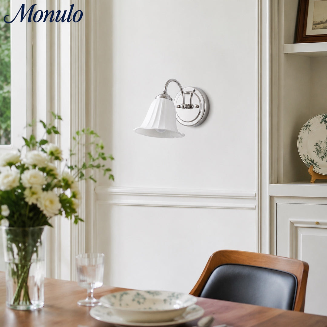 Eloria Calla Lily Wall Sconce - White Ceramic French Minimalist Wall Lamp for Bedroom and Hallway