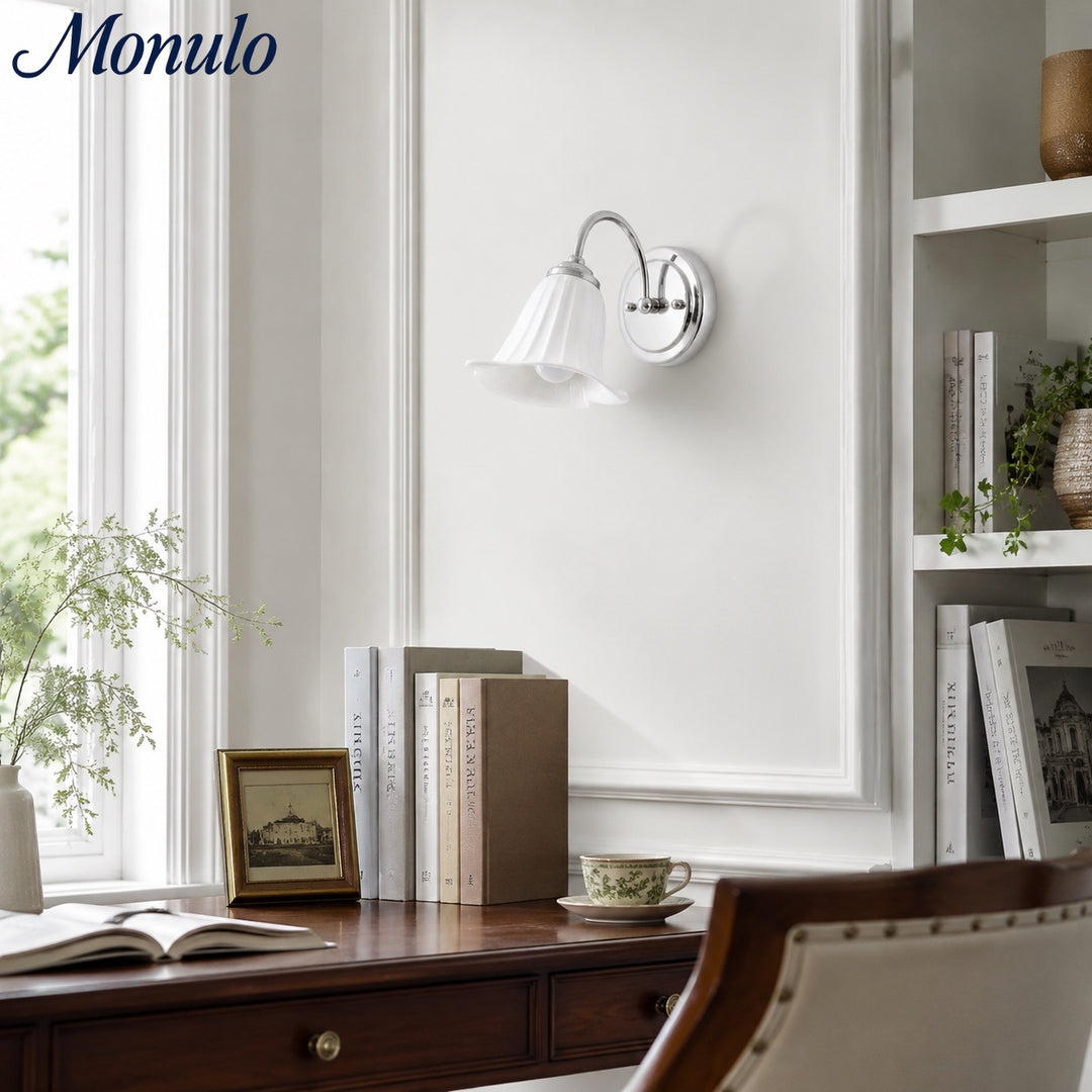 Eloria Calla Lily Wall Sconce - White Ceramic French Minimalist Wall Lamp for Bedroom and Hallway