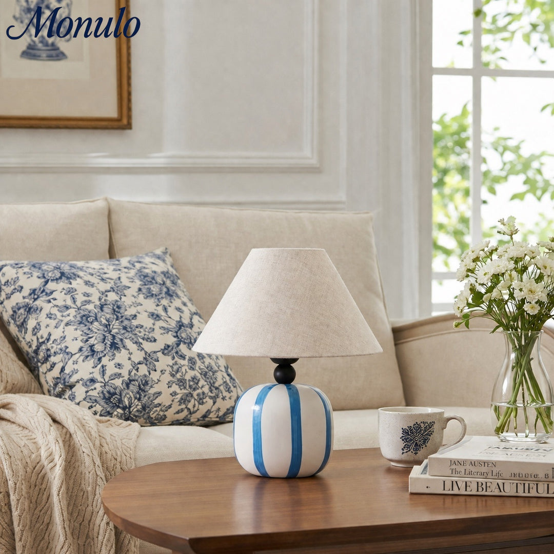 Eloria Ceramic Table Lamp - Fabric Shade Modern Minimalist Desk Lamp for Reading and Lounge Areas
