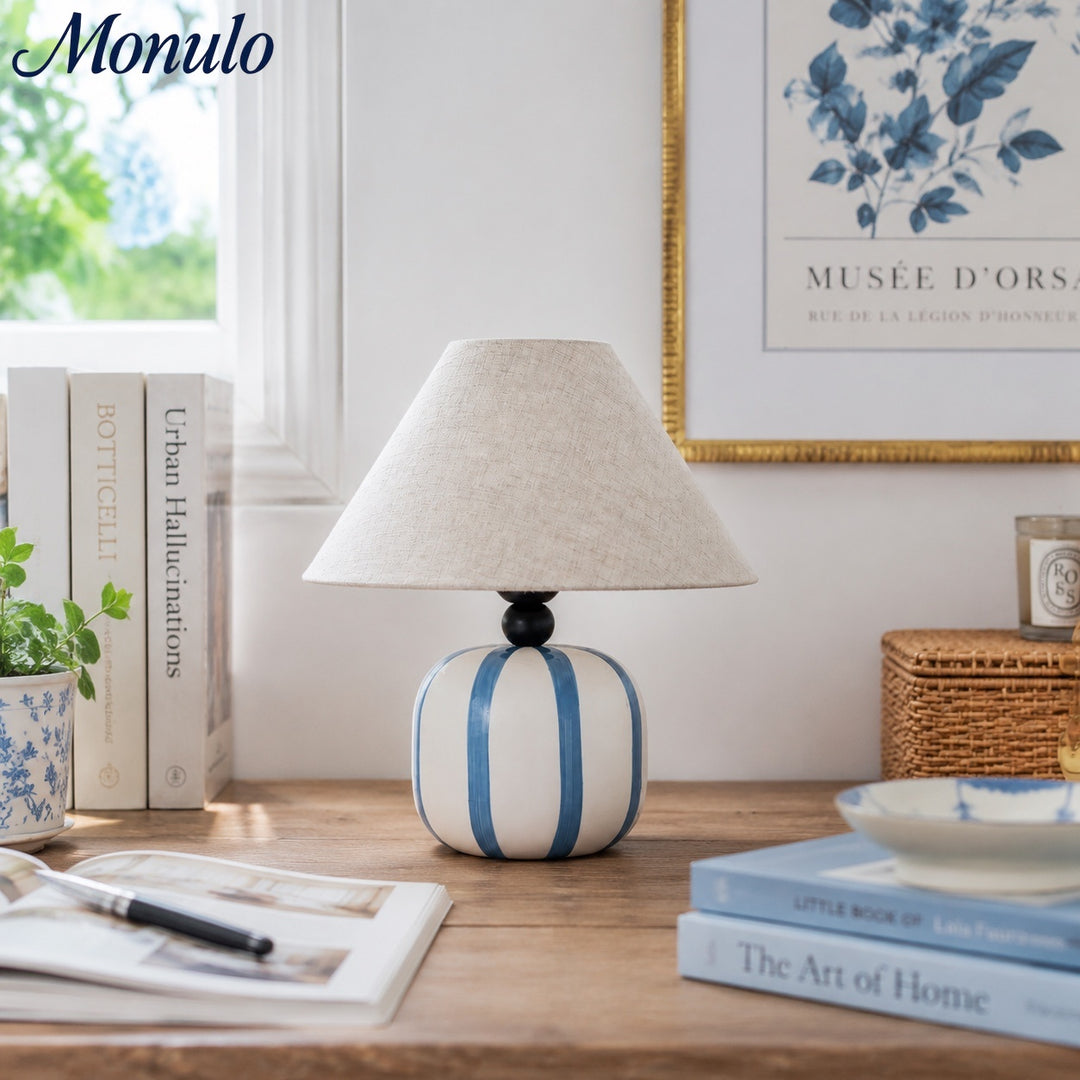Eloria Ceramic Table Lamp - Fabric Shade Modern Minimalist Desk Lamp for Reading and Lounge Areas