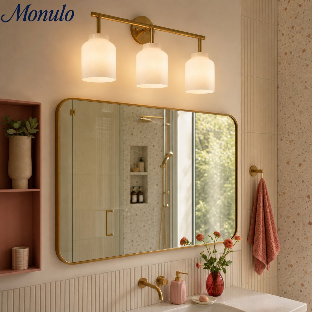 Hanton Modern 3-Light Wall Sconce – Milk Glass Fixture for Bathroom, Hallway, and Living Spaces