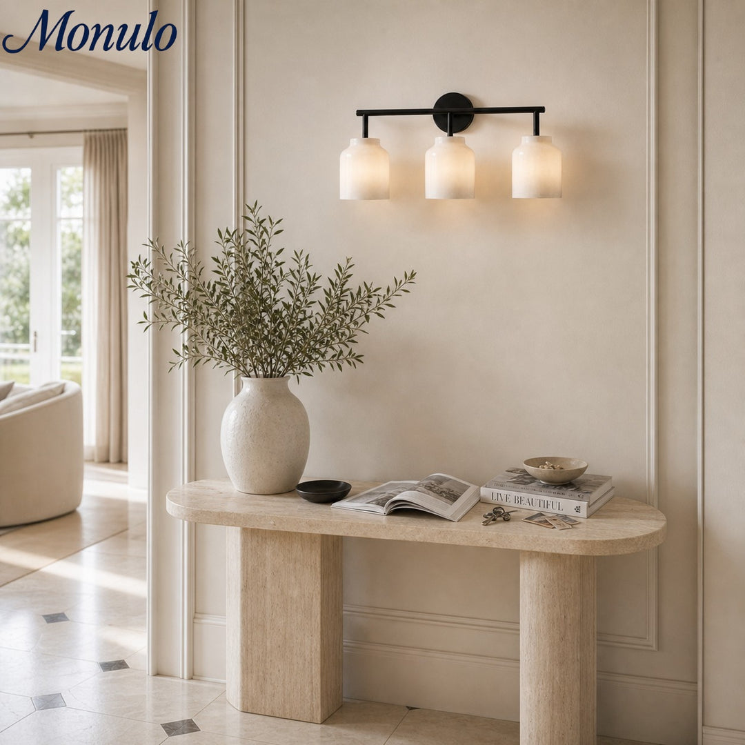 Hanton Modern 3-Light Wall Sconce – Milk Glass Fixture for Bathroom, Hallway, and Living Spaces